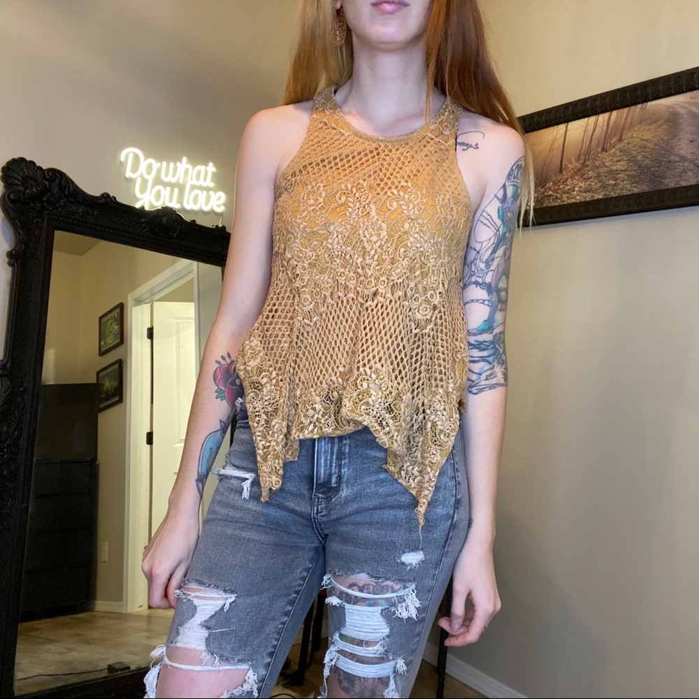 MUSTARD YELLOW BOHO FRING TANK TOP LACE